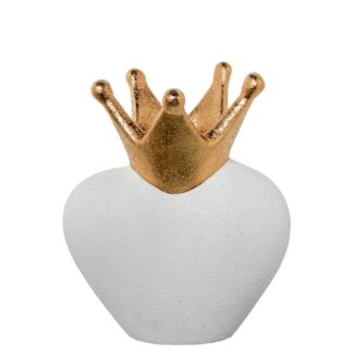 Figura Cerámica Corazón C/corona 26cm Blanco/oro 22x17x26cm