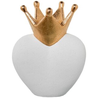 Figura Cerámica Corazón C/corona 32cm Blanco/oro 25x20x32cm