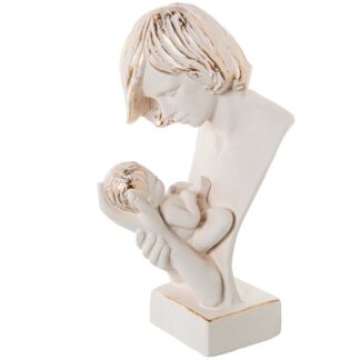 Figura Cerámica Mujer C/bebé Crema/oro 22x14x35cm