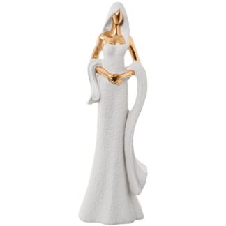 Figura Cerámica Mujer C/chal Blanco/oro 15x10x44cm