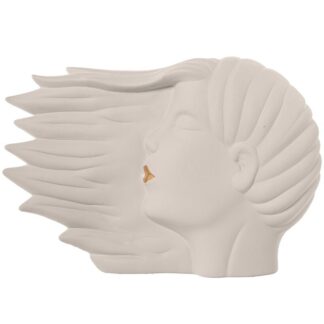 Figura Cerámica Rostro Perfil Cabello Crema 38x11x26cm