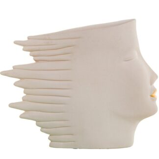 Figura Cerámica Rostro Perfil Crema 32x8x27cm