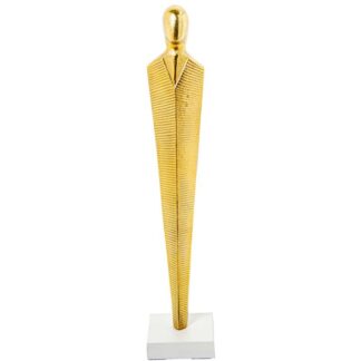 Figura Hombre Aluminio Oro C/base Blanca 10x10x53cm
