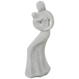 Figura Mujer C/bebé Cerámica Beige Arena 16x14x45cm