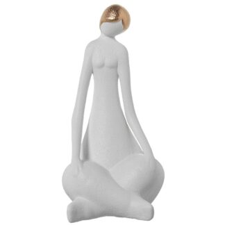 Figura Mujer Cerámica Blanco Arena/dorado 22x26x43cm