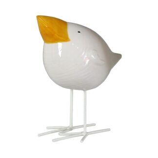 Figura Pájaro Cerámica Blanco C/pico Amarillo 25x17x30cm