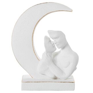 Figura Pareja C/luna Cerámica Blanco Arena/dorado 24x11x30cm