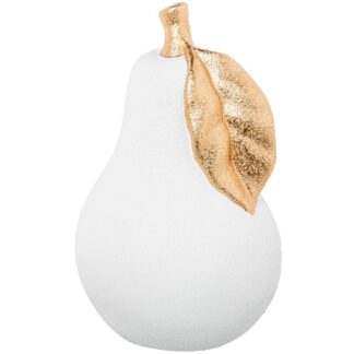 Figura Pera Cerámica 37cm Blanco Arena/oro Ø23x37cm