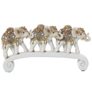 Figura Resina 3 Elefantes Blanco/dorado C/base 26x5x16cm