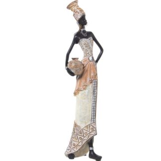 Figura Resina Africana Blanca/dorada 12x11x46cm
