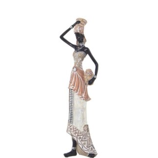 Figura Resina Africana Blanca/dorada 12x7x39cm