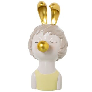 Figura Resina Cabeza De Chica C/chicle Oro 12x15x25cm