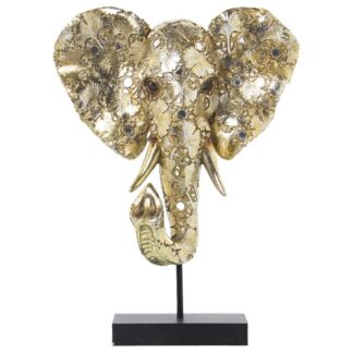 Figura Resina Cabeza Elefantedorada C/soporte 31x15x39cm