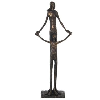 Figura Resina Madre E Hijo Dorado Envejecido 24x15x60cm