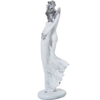 Figura Resina Pareja Abrazo Blanca/plateada 9x8x30cm