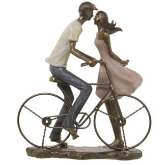Figura Resina Pareja C/bicicleta 25x11x30cm