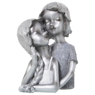 Figura Resina Pareja Niños Plateada 19x15x28cm