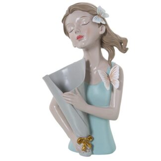 Figura Resina Torso Chica C/jarrón, Camiseta Verde 16x12x31cm