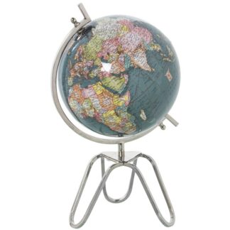 Globo Terráqueo Ø20cm Azul Oscuro Metal Sobremesa Ø20x38cm