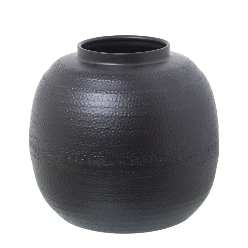 Jarrón Aluminio Tallado Negro Ø25x23cm