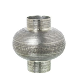 Jarrón Aluminio Tallado Plata Envejecida Ø26x26cm