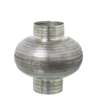 Jarrón Aluminio Tallado Plata Envejecida Ø26x26cm