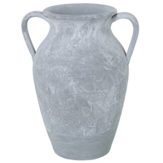 Jarrón C/asas Cerámica Gris Esponja 26x22x32cm Boca:ø12cm