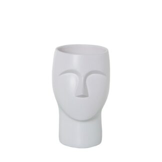 Jarrón Cerámica 24cm Rostro Blanco Mate 13x14x24cm