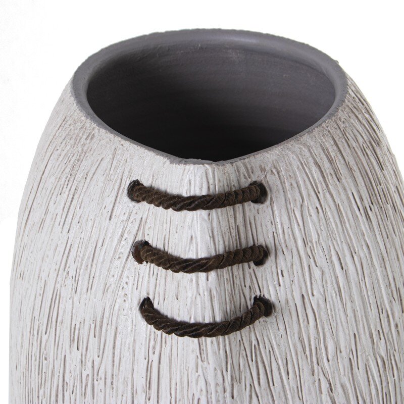 Jarrón Cerámica 80cm Blanco Rayado C/cordón Marrón 22x25x80cm Boca:11x15cm - Image 2