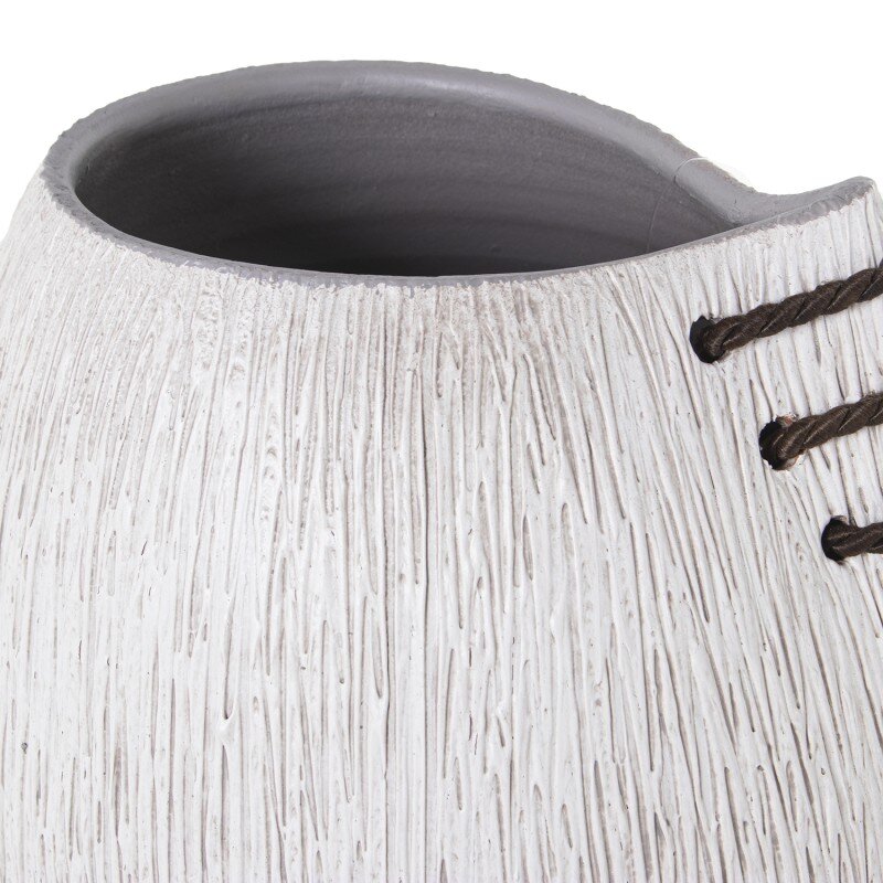 Jarrón Cerámica 80cm Blanco Rayado C/cordón Marrón 22x25x80cm Boca:11x15cm - Image 3