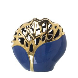 Jarrón Cerámica Azul/dorada 21x11x21cm
