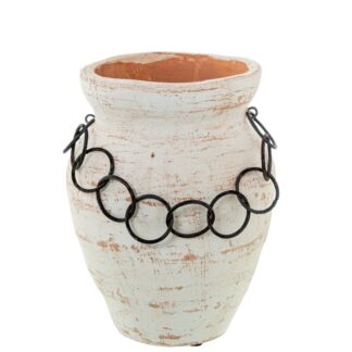 Jarrón Cerámica Blanca C/aros Metal 20,5x20x25,5cm