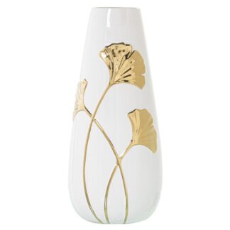 Jarrón Cerámica Blanco/flor Oro Ø16x35cm