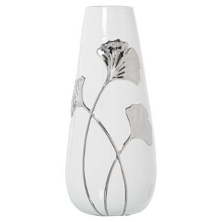 Jarrón Cerámica Blanco/flor Plata Ø16x35cm