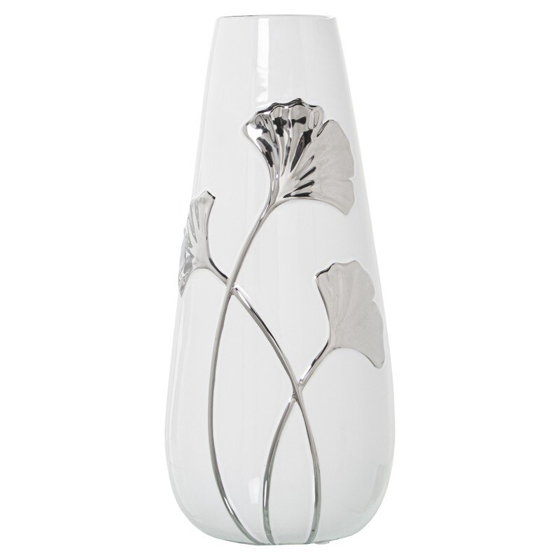 Jarrón Cerámica Blanco/flor Plata Ø16x35cm