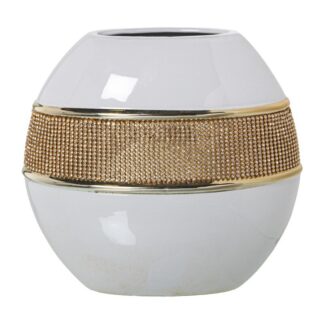 Jarrón Cerámica Blanco/oro C/brillos Oro 24x12x24cm