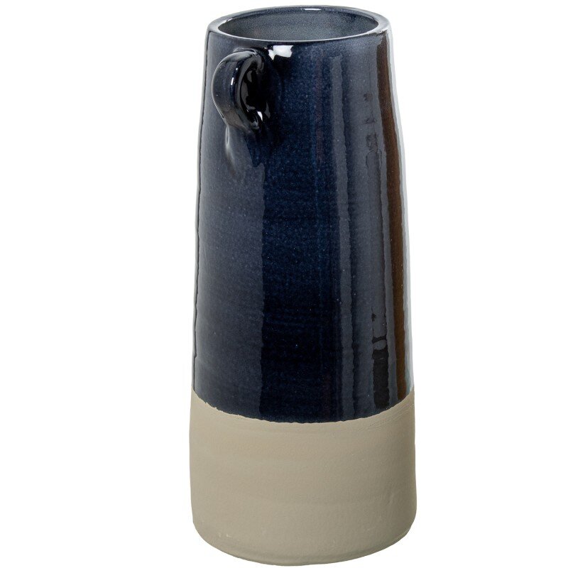 Jarrón Ceramica C/asas 35cm Azul Oscuro Brillo Base Gris Mat Ø15x35cm - Image 3