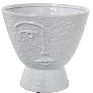 Jarrón Cerámica Rostro Blanco Brillo Ø22x20cm