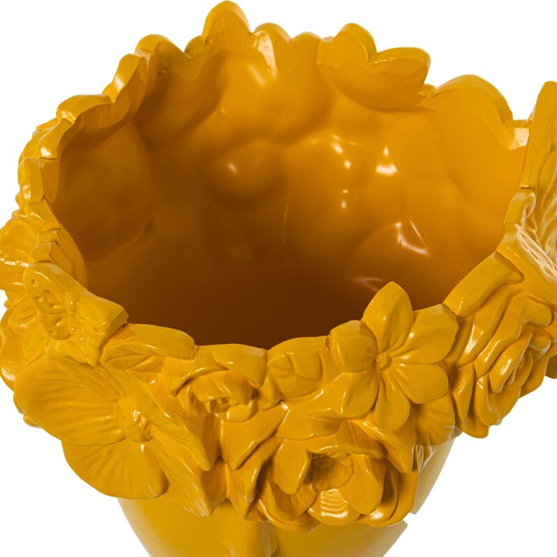Jarrón Cerámica Rostro C/flores Amarillo Mate Ø17x28cm Base:ø11cm - Image 2