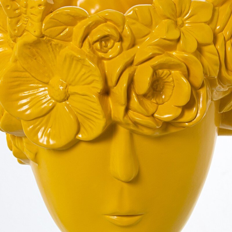 Jarrón Cerámica Rostro C/flores Amarillo Mate Ø17x28cm Base:ø11cm - Image 3