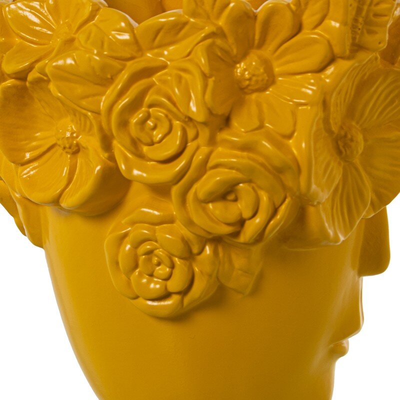 Jarrón Cerámica Rostro C/flores Amarillo Mate Ø17x28cm Base:ø11cm - Image 4