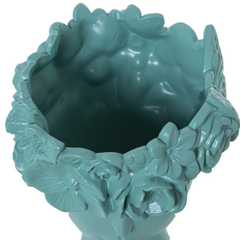 Jarrón Cerámica Rostro C/flores Verde Agua Mate Ø17x28cm Base:ø11cm - Image 2