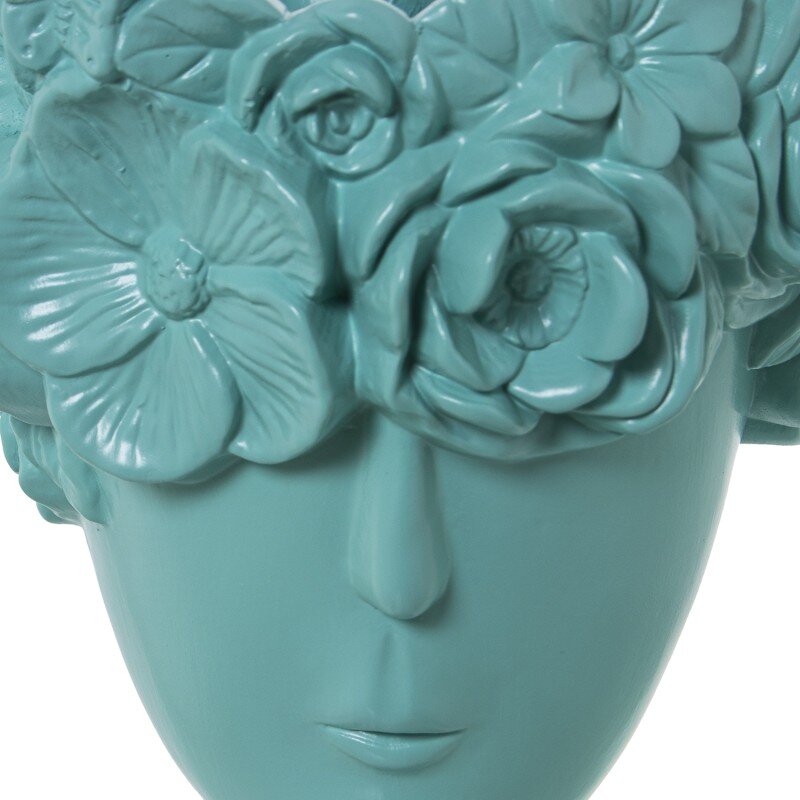 Jarrón Cerámica Rostro C/flores Verde Agua Mate Ø17x28cm Base:ø11cm - Image 3