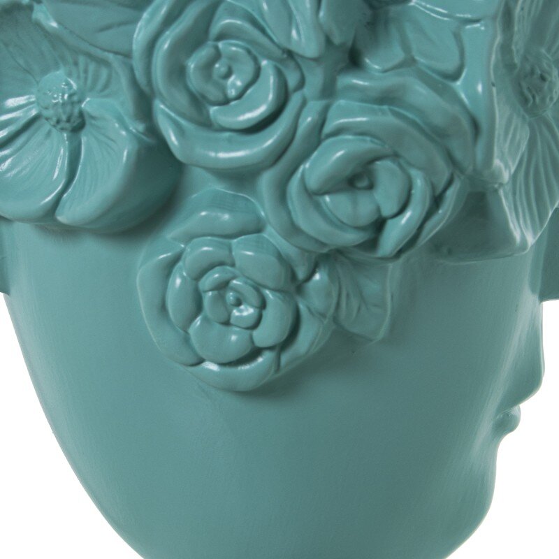 Jarrón Cerámica Rostro C/flores Verde Agua Mate Ø17x28cm Base:ø11cm - Image 4