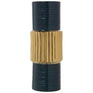 Jarrón Cerámica Verde Osc./oro Ø15x39cm