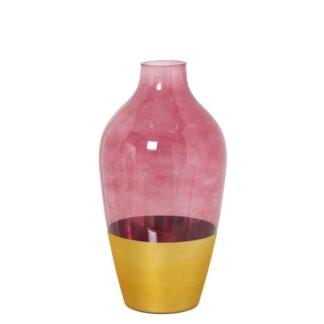 Jarrón Cristal Dorado/rojo Ø15x28cm,boca:ø5cm-base:ø8,5c