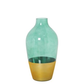 Jarrón Cristal Dorado/verde Ø15x28cm,boca:ø5cm-base:ø8,5c