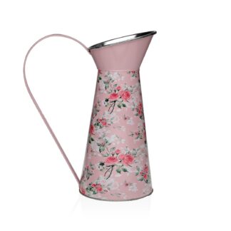 JARRON METALICO ROSA CON FLORES