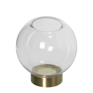 Jarrón Portavelas Cristal Transparente Pie Dorado Ø15x15cm,boca:ø7cm-base:ø8cm