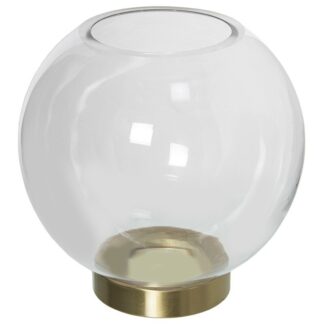 Jarrón Portavelas Cristal Transparente Pie Dorado Ø20x22cm,boca:ø9cm-base:ø10cm